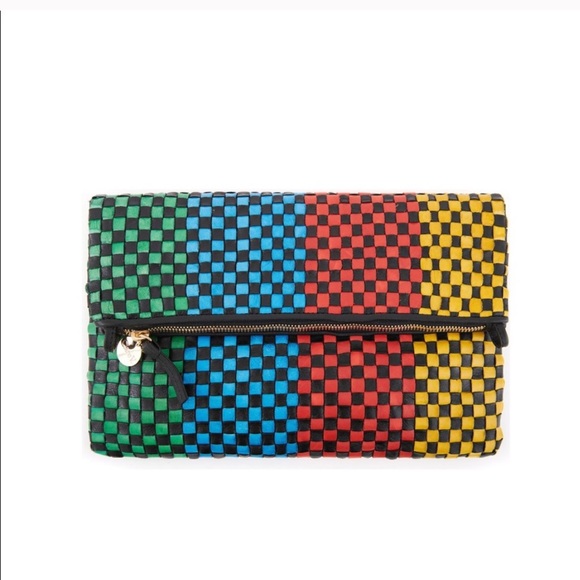 Clare V Handbags - Clare V. Woven Stripe Leather Foldover Clutch NWT Convertible